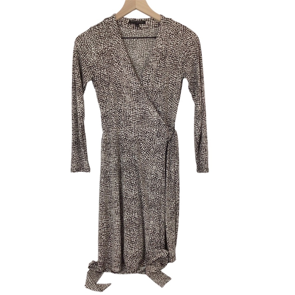 Banana Republic Animal Print Long Sleeve Belted Wrap PXSmall Midi Career Dress